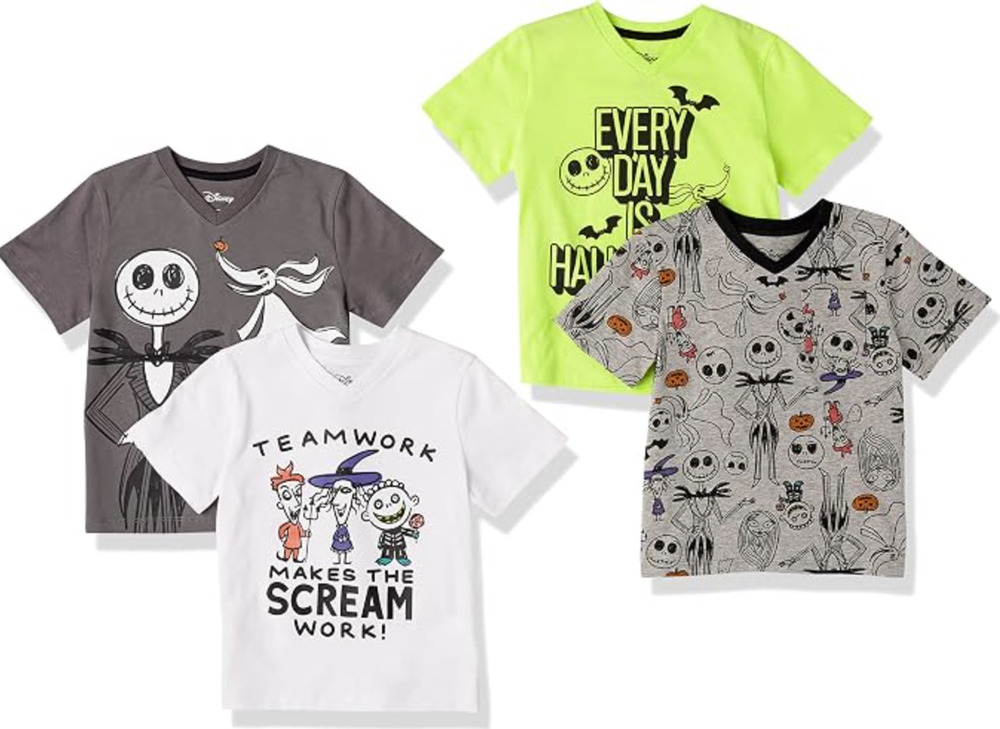 NWT Amazon Essentials Boys Nightmare Before Christmas 4-Pack V-Neck Tees 3T